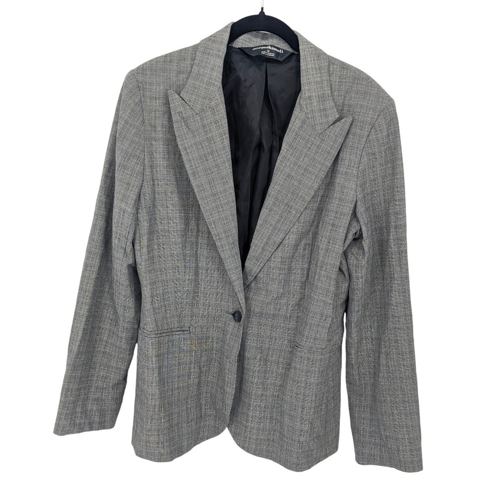 Norma Kamali Plaid Blazer Womens 14 Gray Jacket Single Breasted Office‎ Career